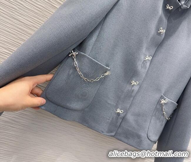 Famous Brand Dior Jacket and Skirt Set with Bow and Chain DR011302 Grey 2026