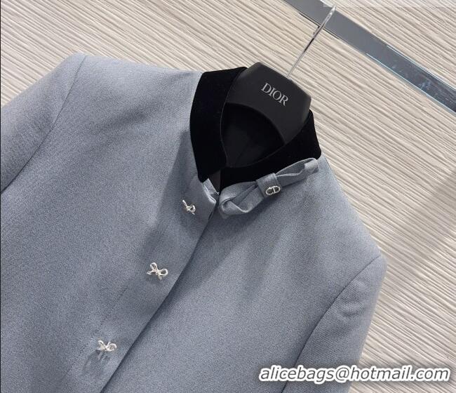 Famous Brand Dior Jacket and Skirt Set with Bow and Chain DR011302 Grey 2026