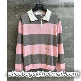 ​Top Grade Dior Striped Polo Shirt DR011305 Pink/Grey 2026