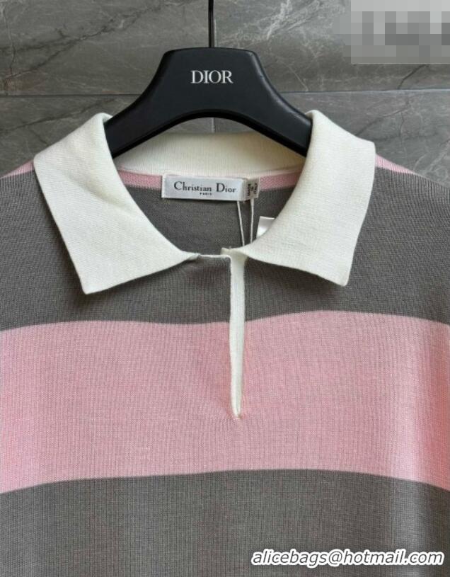 ​Top Grade Dior Striped Polo Shirt DR011305 Pink/Grey 2026