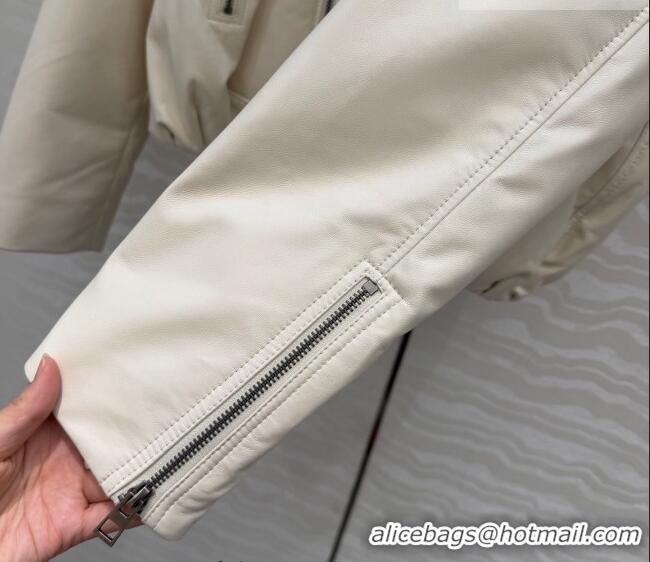 Luxury Cheap Loewe Sheepskin Leather Down Jacket LW011304 White 2026