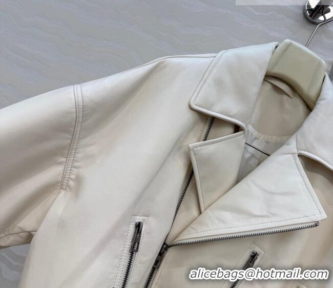 Luxury Cheap Loewe Sheepskin Leather Down Jacket LW011304 White 2026