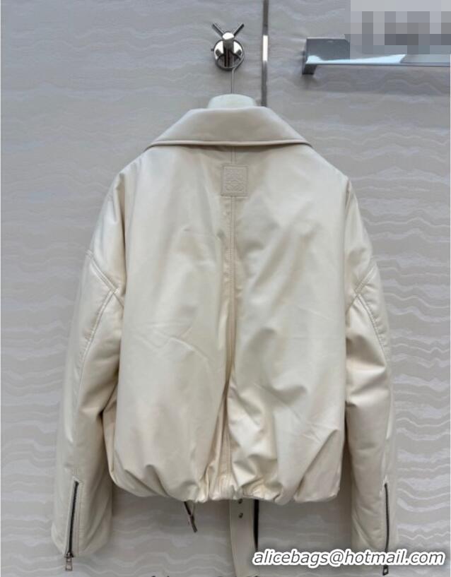 Luxury Cheap Loewe Sheepskin Leather Down Jacket LW011304 White 2026