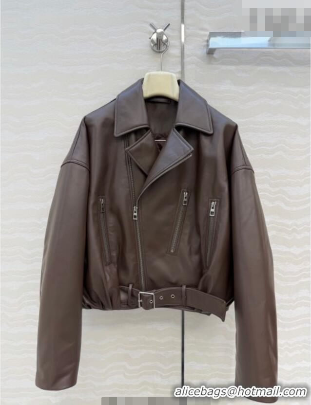 Best Price Loewe Sheepskin Leather Down Jacket LW011304 Brown 2026