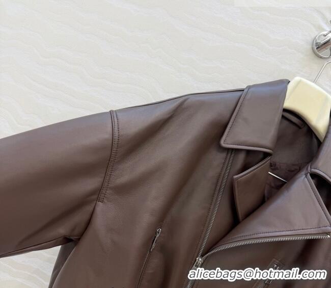 Best Price Loewe Sheepskin Leather Down Jacket LW011304 Brown 2026