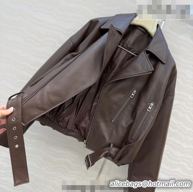 Best Price Loewe Sheepskin Leather Down Jacket LW011304 Brown 2026