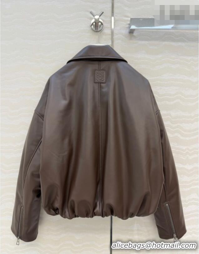 Best Price Loewe Sheepskin Leather Down Jacket LW011304 Brown 2026