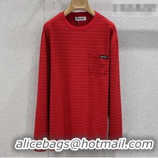 ​Top Quality Miu Miu Cotton Striped Shirt M011413 Red 2026
