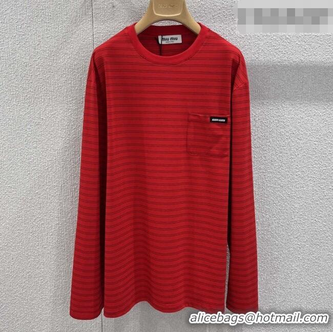 ​Top Quality Miu Miu Cotton Striped Shirt M011413 Red 2026