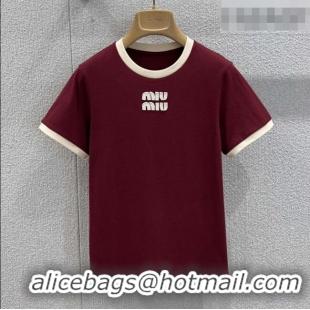 Top Design Miu Miu Cotton T-shirt M011414 Deep Red 2026
