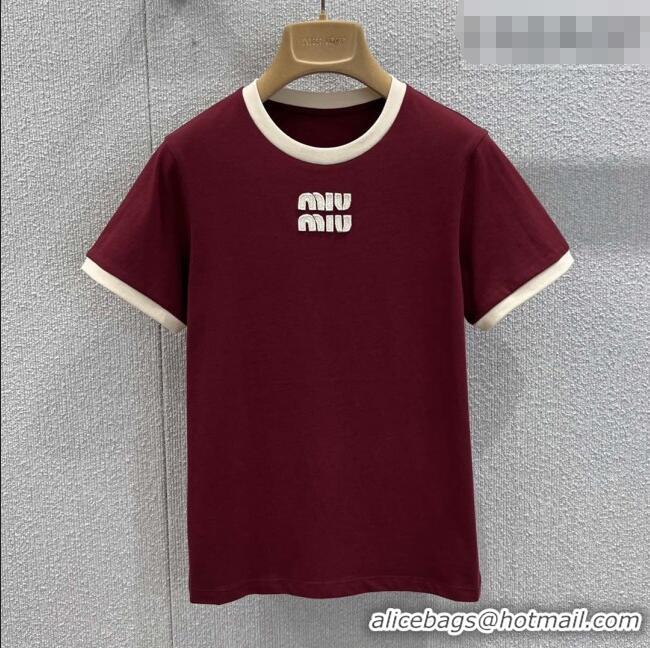 Top Design Miu Miu Cotton T-shirt M011414 Deep Red 2026