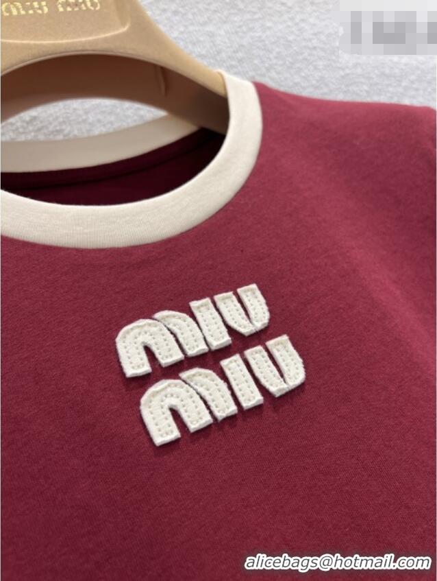 Top Design Miu Miu Cotton T-shirt M011414 Deep Red 2026