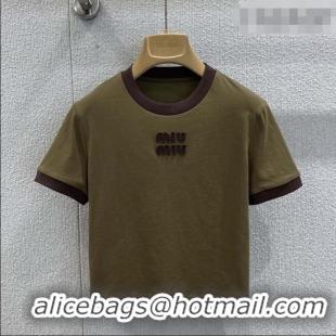Good Looking Miu Miu Cotton T-shirt M011415 Army Green 2026