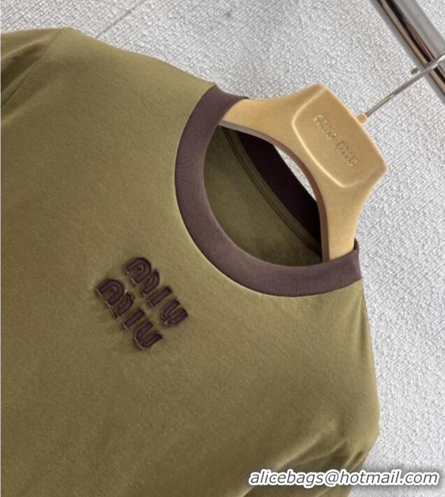 Good Looking Miu Miu Cotton T-shirt M011415 Army Green 2026