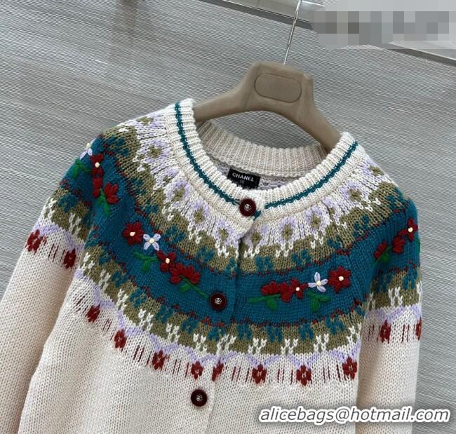 ​Best Price Chanel Cashmere Cardigan with Embroidery CH011303 White/Green 2026