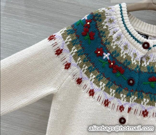 ​Best Price Chanel Cashmere Cardigan with Embroidery CH011303 White/Green 2026