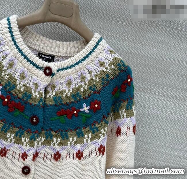 ​Best Price Chanel Cashmere Cardigan with Embroidery CH011303 White/Green 2026
