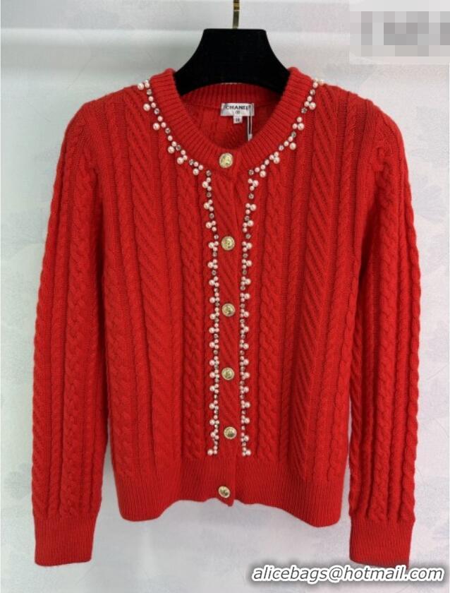 Super Quality Chanel Wool Cardigan with Pearls CH011304 Red 2026