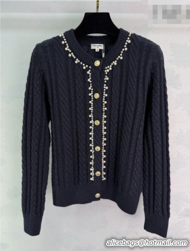 Luxury Cheap Chanel Wool Cardigan with Pearls CH011304 Black 2026