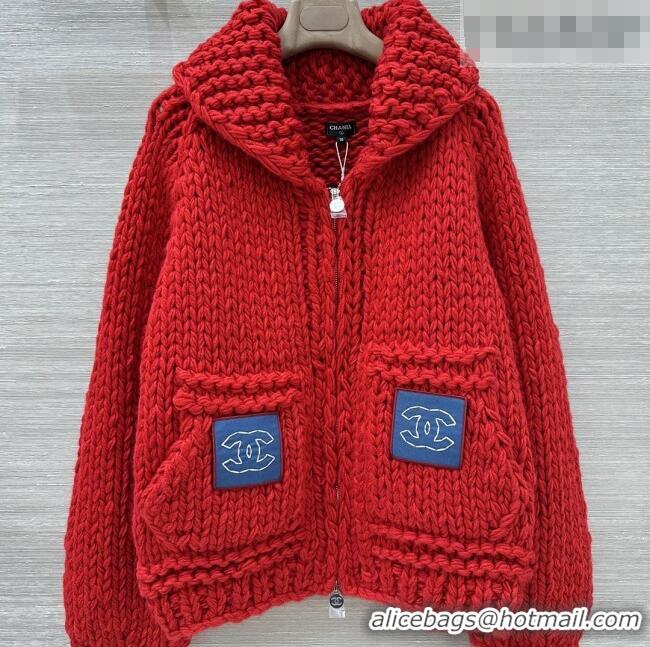 Big Discount Chanel Cashmere Zipped Cardigan CH011422 Red 2026