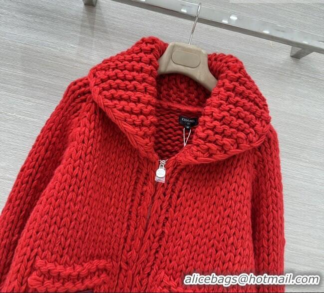 Big Discount Chanel Cashmere Zipped Cardigan CH011422 Red 2026