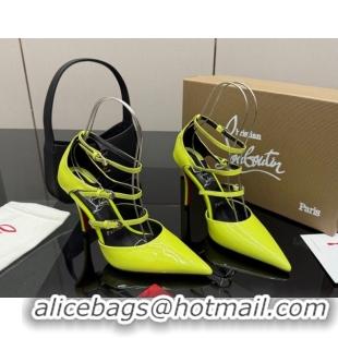 Good Quality Christian Louboutin Patent Leather Pumps with Trible Straps CL120902 Neon Green 2026