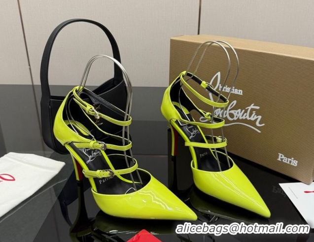 Good Quality Christian Louboutin Patent Leather Pumps with Trible Straps CL120902 Neon Green 2026