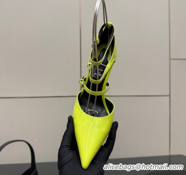 Good Quality Christian Louboutin Patent Leather Pumps with Trible Straps CL120902 Neon Green 2026