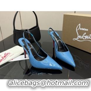 Popular Style Christian Louboutin Patent Leather Slingbacks Pump CL120903 Blue 2026