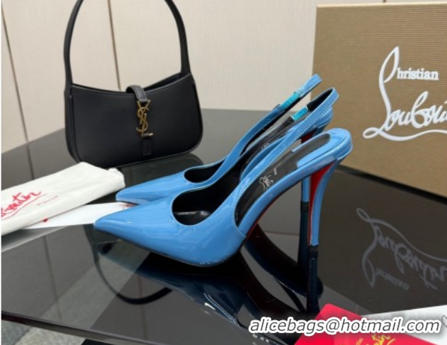 Popular Style Christian Louboutin Patent Leather Slingbacks Pump CL120903 Blue 2026