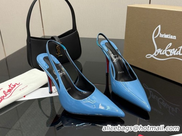 Popular Style Christian Louboutin Patent Leather Slingbacks Pump CL120903 Blue 2026