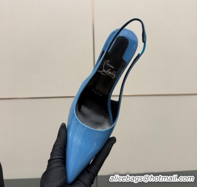 Popular Style Christian Louboutin Patent Leather Slingbacks Pump CL120903 Blue 2026