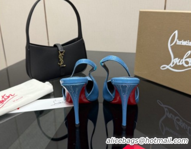 Popular Style Christian Louboutin Patent Leather Slingbacks Pump CL120903 Blue 2026