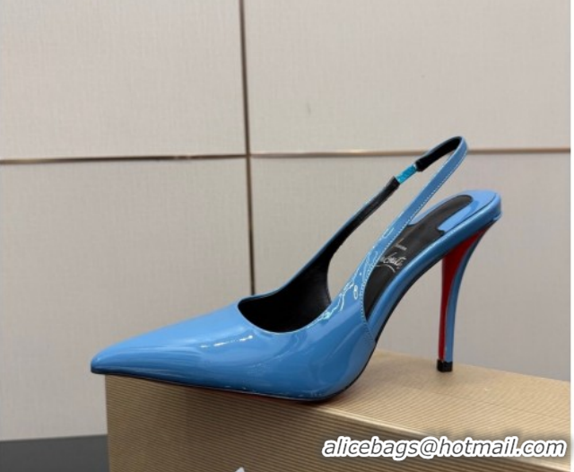 Popular Style Christian Louboutin Patent Leather Slingbacks Pump CL120903 Blue 2026