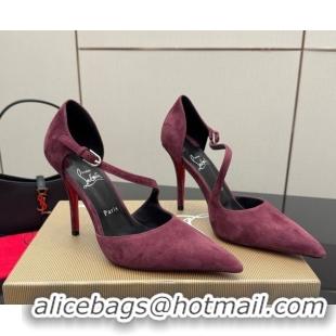 Best Grade Christian Louboutin Miss Ziggyta Heel Pumps 10cm with Strap in Suede Burgundy 1209125 2026