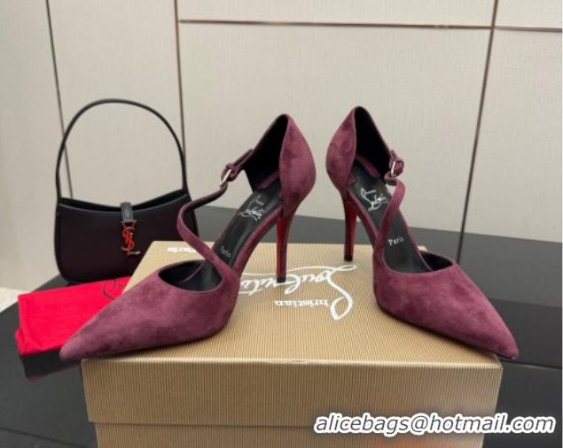Best Grade Christian Louboutin Miss Ziggyta Heel Pumps 10cm with Strap in Suede Burgundy 1209125 2026