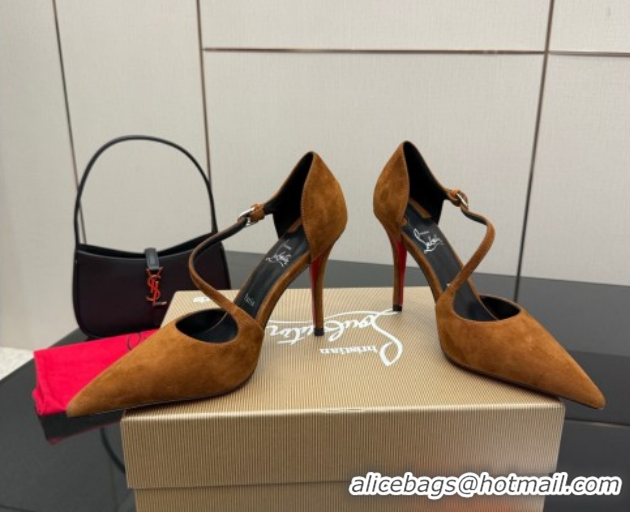 Good Product Christian Louboutin Miss Ziggyta Heel Pumps 10cm with Strap in Suede Brown 1209126 2026
