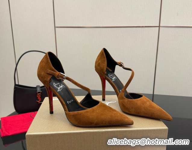 Good Product Christian Louboutin Miss Ziggyta Heel Pumps 10cm with Strap in Suede Brown 1209126 2026