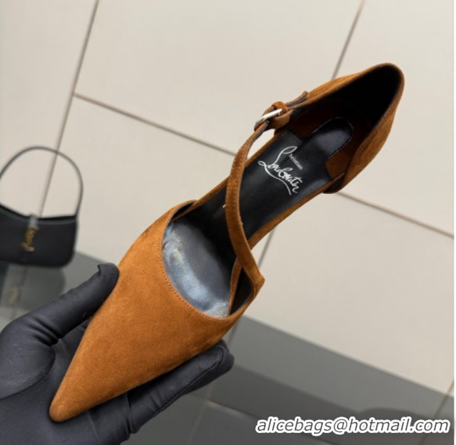Good Product Christian Louboutin Miss Ziggyta Heel Pumps 10cm with Strap in Suede Brown 1209126 2026