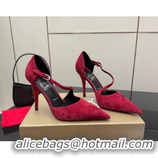 Good Looking Christian Louboutin Miss Ziggyta Heel Pumps 10cm with Strap in Suede Red 1209127 2026
