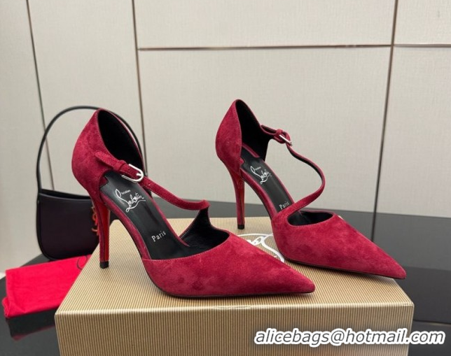 Good Looking Christian Louboutin Miss Ziggyta Heel Pumps 10cm with Strap in Suede Red 1209127 2026