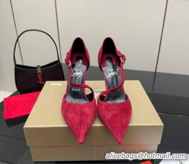 Good Looking Christian Louboutin Miss Ziggyta Heel Pumps 10cm with Strap in Suede Red 1209127 2026