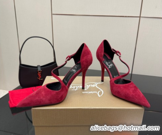 Good Looking Christian Louboutin Miss Ziggyta Heel Pumps 10cm with Strap in Suede Red 1209127 2026