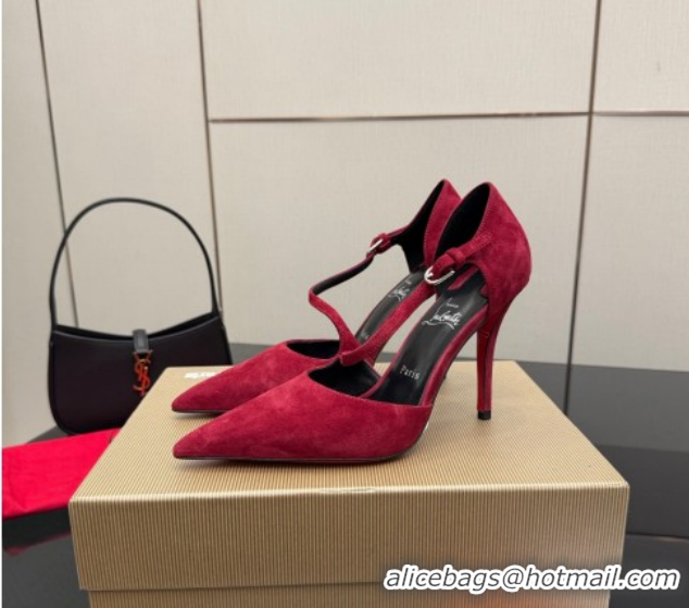 Good Looking Christian Louboutin Miss Ziggyta Heel Pumps 10cm with Strap in Suede Red 1209127 2026