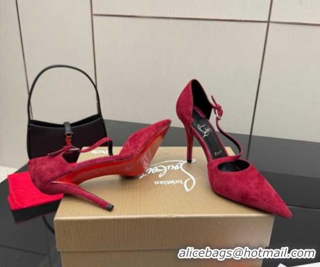 Good Looking Christian Louboutin Miss Ziggyta Heel Pumps 10cm with Strap in Suede Red 1209127 2026