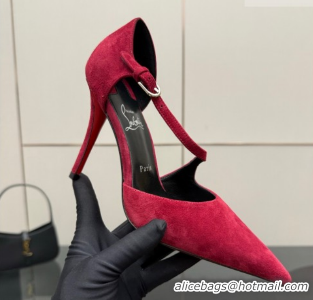 Good Looking Christian Louboutin Miss Ziggyta Heel Pumps 10cm with Strap in Suede Red 1209127 2026