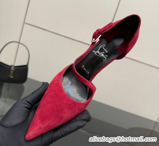 Good Looking Christian Louboutin Miss Ziggyta Heel Pumps 10cm with Strap in Suede Red 1209127 2026