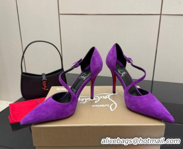 Purchase Christian Louboutin Miss Ziggyta Heel Pumps 10cm with Strap in Suede Purple 1209128 2026