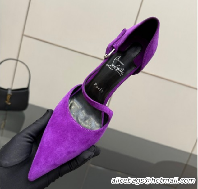 Purchase Christian Louboutin Miss Ziggyta Heel Pumps 10cm with Strap in Suede Purple 1209128 2026