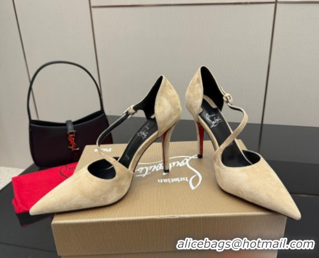 Low Price Christian Louboutin Miss Ziggyta Heel Pumps 10cm with Strap in Suede Nude 1209129 2026